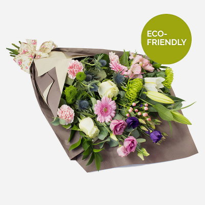 Natures Choice - This very special collection of the finest flowers is wrapped in paper and tied using natural materials.  D2F's Eco range has been specially created using fully-biodegradeable or recyclable packaging. Kraft paper, raffia and biodegradeable string, as well as fully-recyclable containers.
